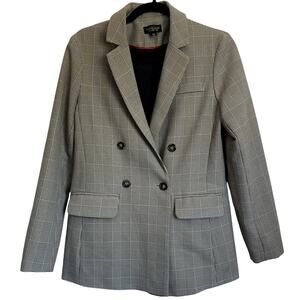 Topshop Sz 2 Oversized Double Breasted Checkered Houndstooth Blazer Black White
